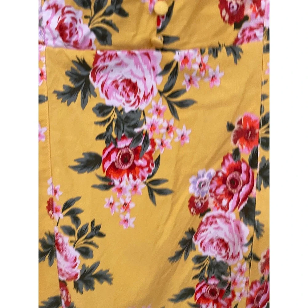 Anthropologie Size M Cecily Flora Midi Dress Garden‎ Party Cottagecore Yellow